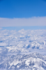 Aerial view of snow capped mountains in Sichuan and Tibet, China