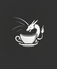 Playful Dragon Emerging from a Coffee Cup Raster Image, Playful Icon, Logo, Tattoo Possibilities.  Generative AI