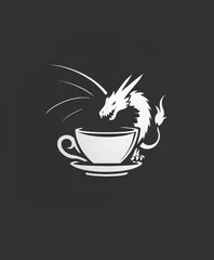 Foto op Aluminium Playful Dragon Emerging from a Coffee Cup Raster Image, Playful Icon, Logo, Tattoo Possibilities.  Generative AI © Carl & Heidi