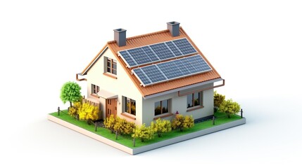 Fototapeta na wymiar Miniature house with solar panel system on roof for smart home energy saving concept isolated on white background.