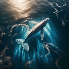 
blue light emanating from a whale