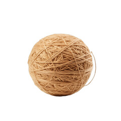 A ball of twine with a needle on a white background