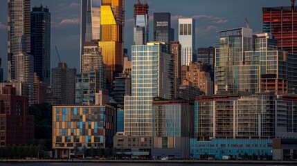 the skyline of a dense city, taken from across river