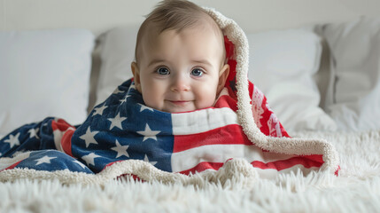 Baby in a USA blanket