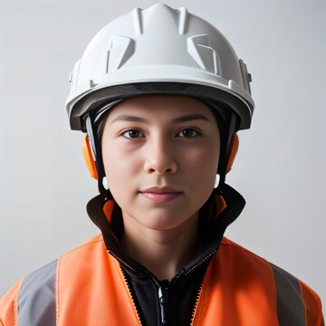 Cute girl wearing construction helmet