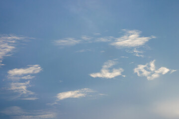 A clear blue sky with a few clouds