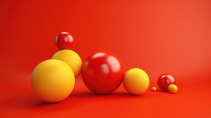 3d yellow balls on red background. Abstract spheres background. Vector illustration.