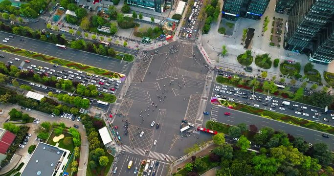 aerial view of Chengdu cityscape of urban road cross traffic