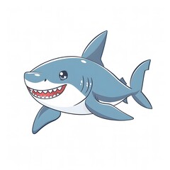 Naklejka premium Cute and Happy shark Character in Simple Cartoon Style