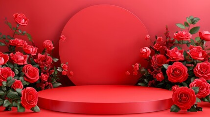 Podium background flower rose product red 3d spring table beauty stand display nature white. Garden rose floral summer background podium cosmetic valentine easter field scene gift red day romantic