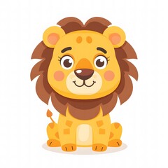 Cute and Happy lion Character in Simple Cartoon Style

