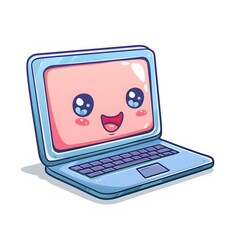 Cute and Happy laptop Character in Simple Cartoon Style

