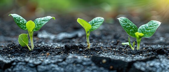 Resilience Amidst Scarcity: Seedlings Thrive in Dry Earth. Concept Growth, Adaptation, Drought Resistance, Resourcefulness, Arid Landscapes - obrazy, fototapety, plakaty