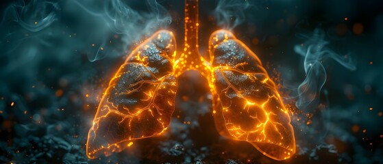 Illuminate the Damage: Lungs Under Siege by Smoke. Concept Respiratory Health, Smoking Risks, Lung Damage, Tobacco Effects, Healthy Lungs - obrazy, fototapety, plakaty