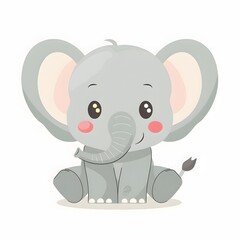 Cute and Happy elephant Character in Simple Cartoon Style

