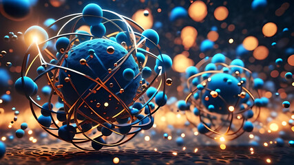 Quantum physics concept of atoms interactions. Generative Ai - obrazy, fototapety, plakaty