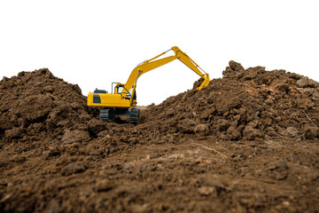 Crawler Excavator is digging soil in  construction site on isolated white backgrounds.