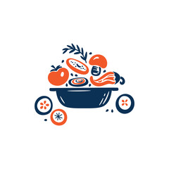 Healthy Diet Food Concept. Vegetables in a bowl. Salad icon. Vector illustration.