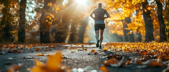 Determined Jogger on a Path to Fitness amidst Autumn Splendor. Concept Fitness Journey, Autumn Aesthetics, Outdoor Workout, Healthy Lifestyle