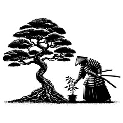 Samurai Tree Of Life, Laser cut tree of life Svg, Samurai Vector Clipart Svg Print, Katana Svg, Japan Laser Cut Clipart Print, Samurai Scene, Japan Clipart, laser cut Japanese Art Scene