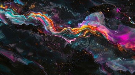 iridescent fluid shapes, on black background, psychedelic art,  fractalpunk, glitchy digital collage