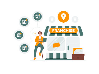 Businessman connecting franchise marketing system concept illustration