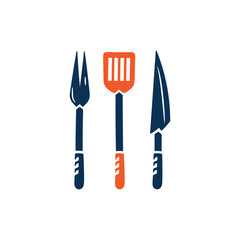 BBQ Time. Grill Tools icons. Barbecue Fork, Spatula, Knife. Vector illustration.