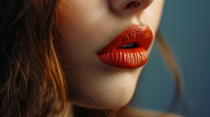 The soft velvety texture of full pouty lips ready to be kissed. . - obrazy, fototapety, plakaty