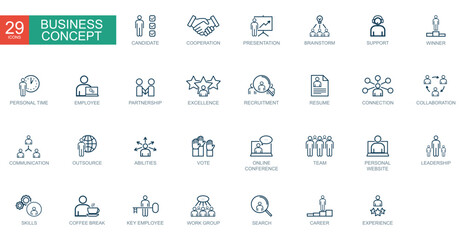 Business concept, business people. Thin line web icons set. Vector illustration
