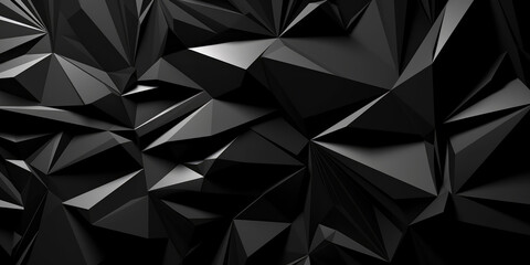 Abstract Black Polygonal Background, copy space. Creative Futuristic Design, wide panoramic polygonal wallpaper	 - obrazy, fototapety, plakaty