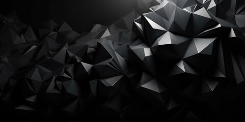Abstract 3d rendering of chaotic Black Polygonal Background. Futuristic Polygonal Design. Wide panoramic polygonal wallpaper	 - obrazy, fototapety, plakaty