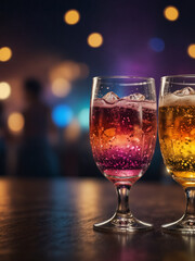 Dancing Lights, Festive Drink Glasses Amidst Joyful Celebration