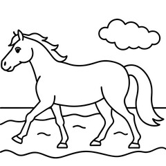         horse walks along the seashore colouring page.
