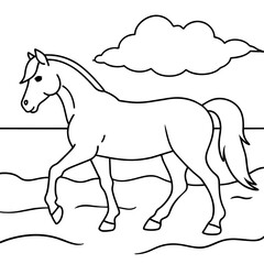         horse walks along the seashore colouring page.
