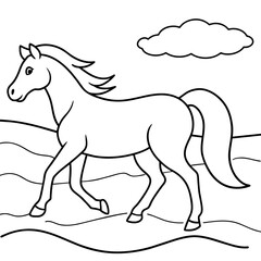         horse walks along the seashore colouring page.
