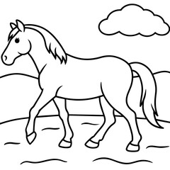         horse walks along the seashore colouring page.
