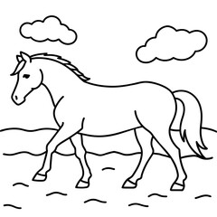         horse walks along the seashore colouring page
