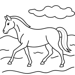         horse walks along the seashore colouring page.
