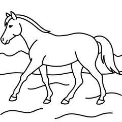         horse walks along the seashore colouring page.
