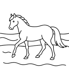        horse walks along the seashore colouring page.
