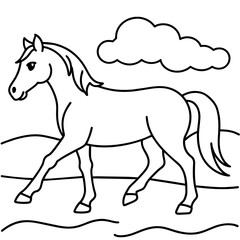        horse walks along the seashore colouring page.
