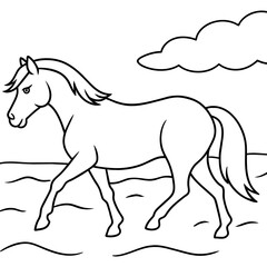         horse walks along the seashore colouring page.
