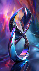 Glossy 3D Abstract Corporate Sculpture Metallic Futuristic Design Against Vibrant Random Background