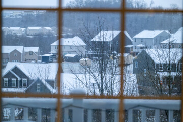 Winter snow in the houses in the suburbs of america