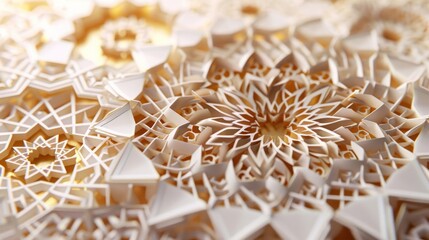 Fototapeta na wymiar Multi - dimensional paper kirigami craft, paper illustration, Islamic background with empty copy space good for a special event like Ramadan or Eid Al-Fitr