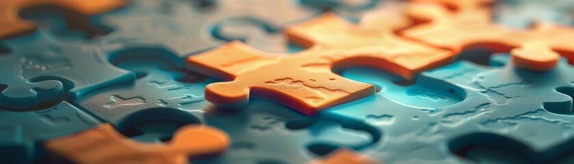 A puzzle with blue and orange pieces
