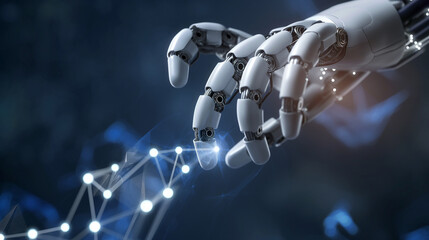 AI, Machine Learning, robot and human hands touching connection background, Artificial intelligence, machine learning, internet business, technology concept.