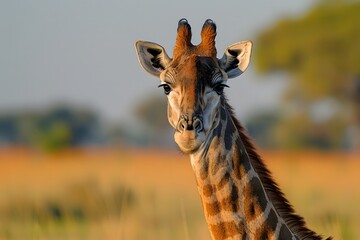 Fototapeta premium Close-Up View of a Gentle Giraffe in the African Savannah