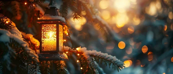 Fotobehang Holiday warmth from a lantern's glow, magical season © Seksan