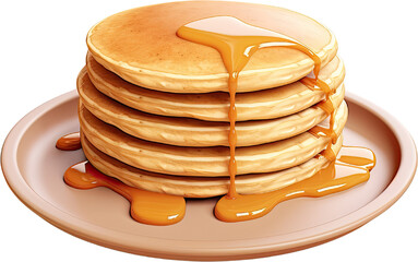 stack of pancakes with syrup isolated on white transparent background